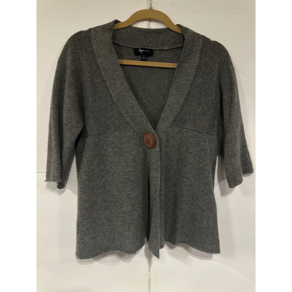 Aqua Cashmere Women's Gray Cardigan Sweater Button 3/4 Sleeve Size M